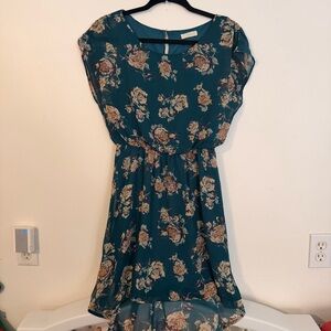 Lush Teal Floral High Low Dress